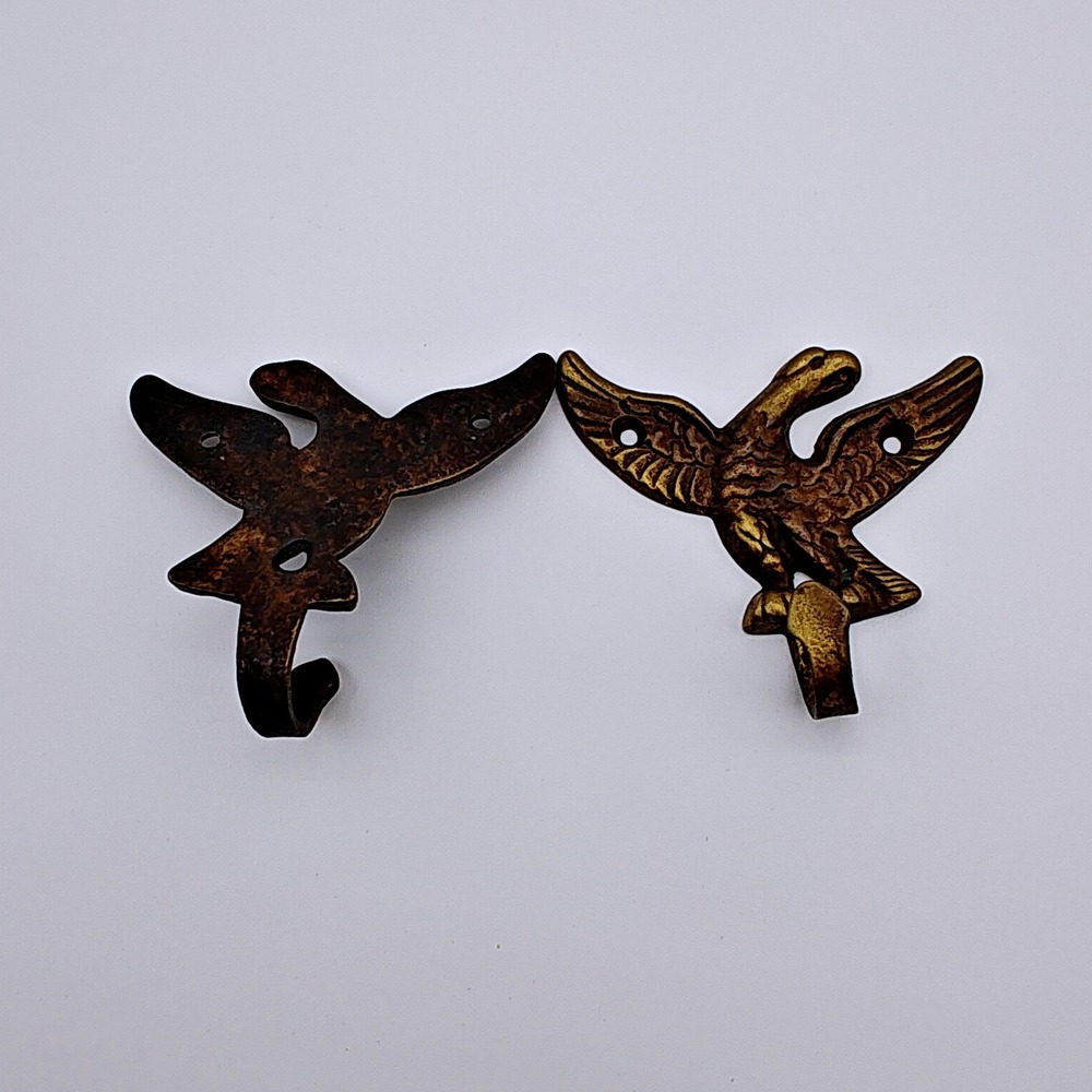 Vintage Brass Eagle Wall Hooks Pair Amerock A6069 Patriotic Coat Hat Hooks - Picture 5 of 6
